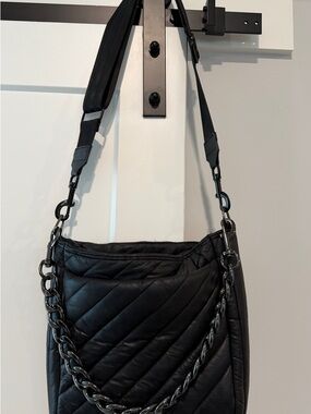 Quilted Black Shoulder Bag with Chain Strap Think Royln